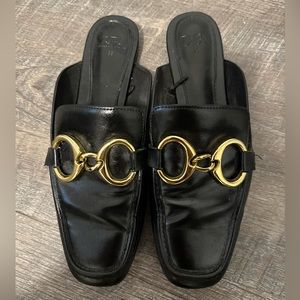 Black leather loafers